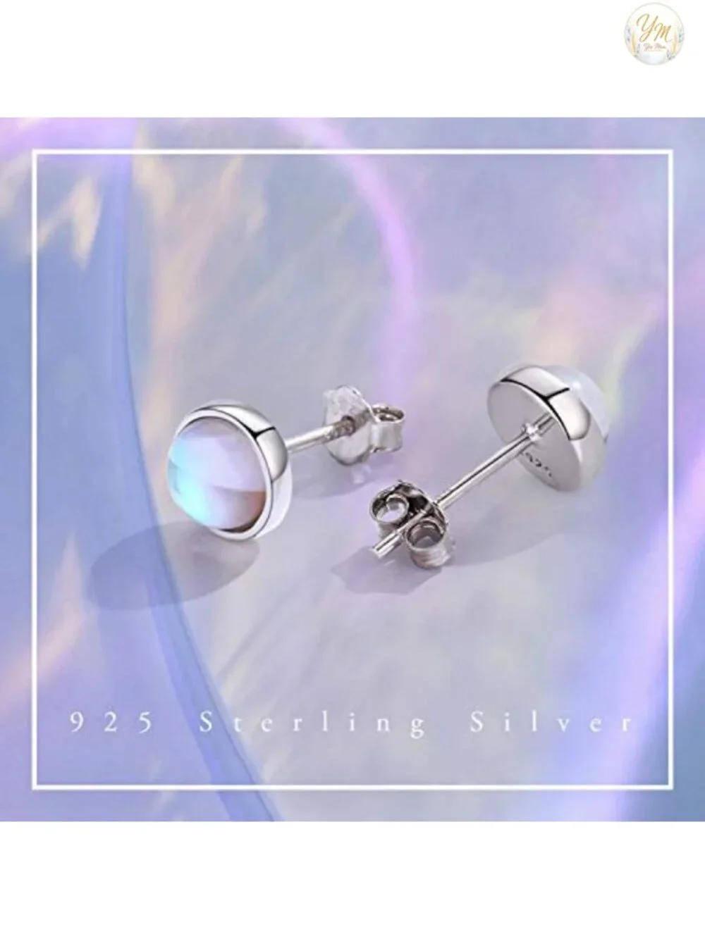 Hypoallergenic Sterling Silver Moonstone Stud Earrings for Sensitive Ears